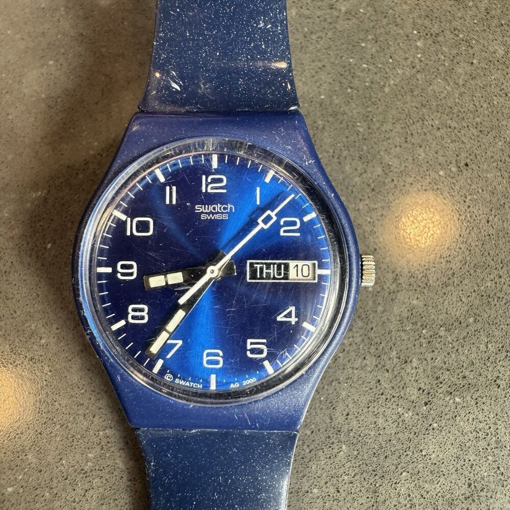 Swatch Watch Just Blue GN715 Blue Sparkling 34mm 2001 Glitter Y2K
